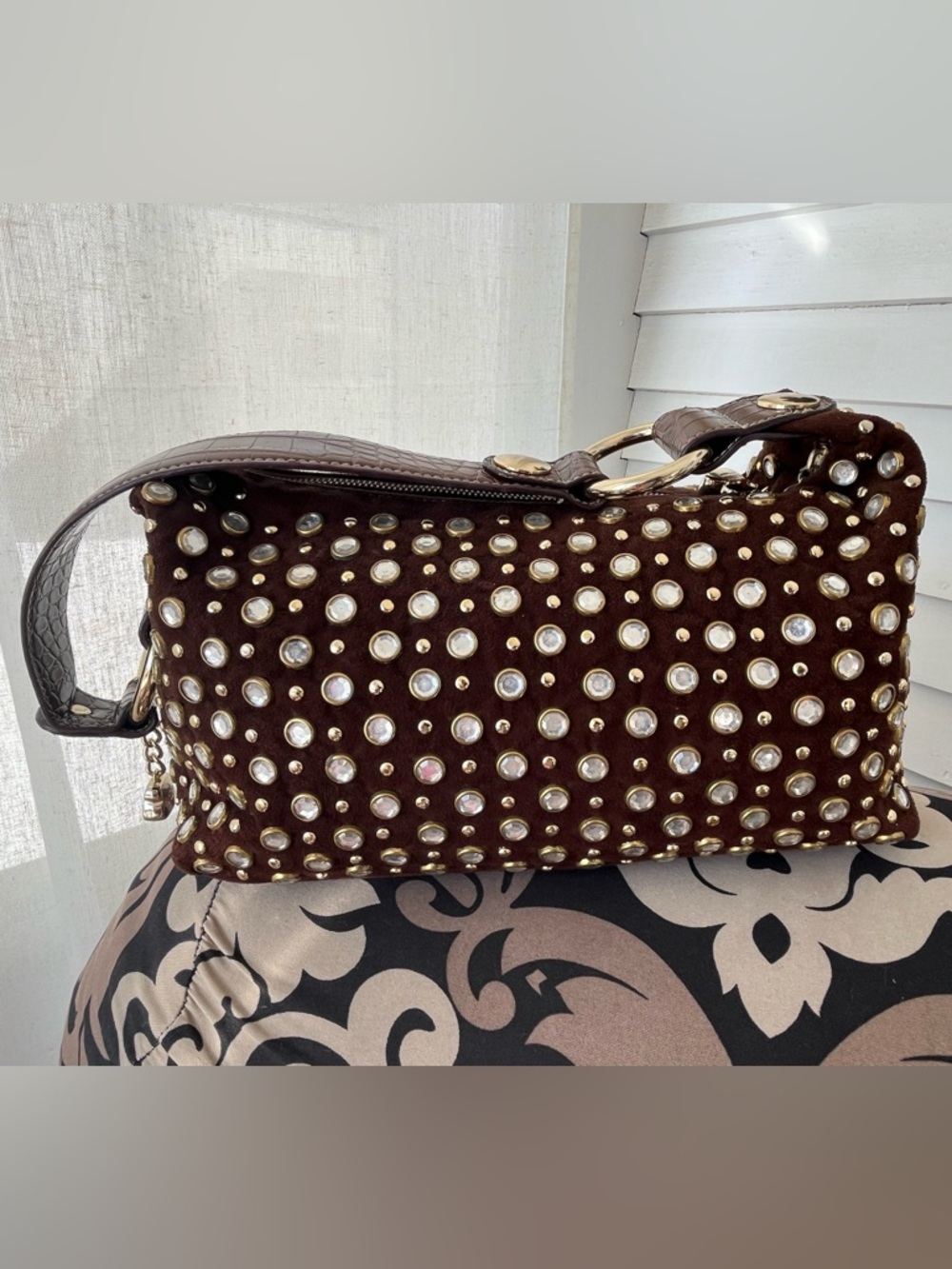 Kathy Van Zeeland Shoulder Bag w/Crystal Studs, Like NEW, Final Price - Picture 7 of 13